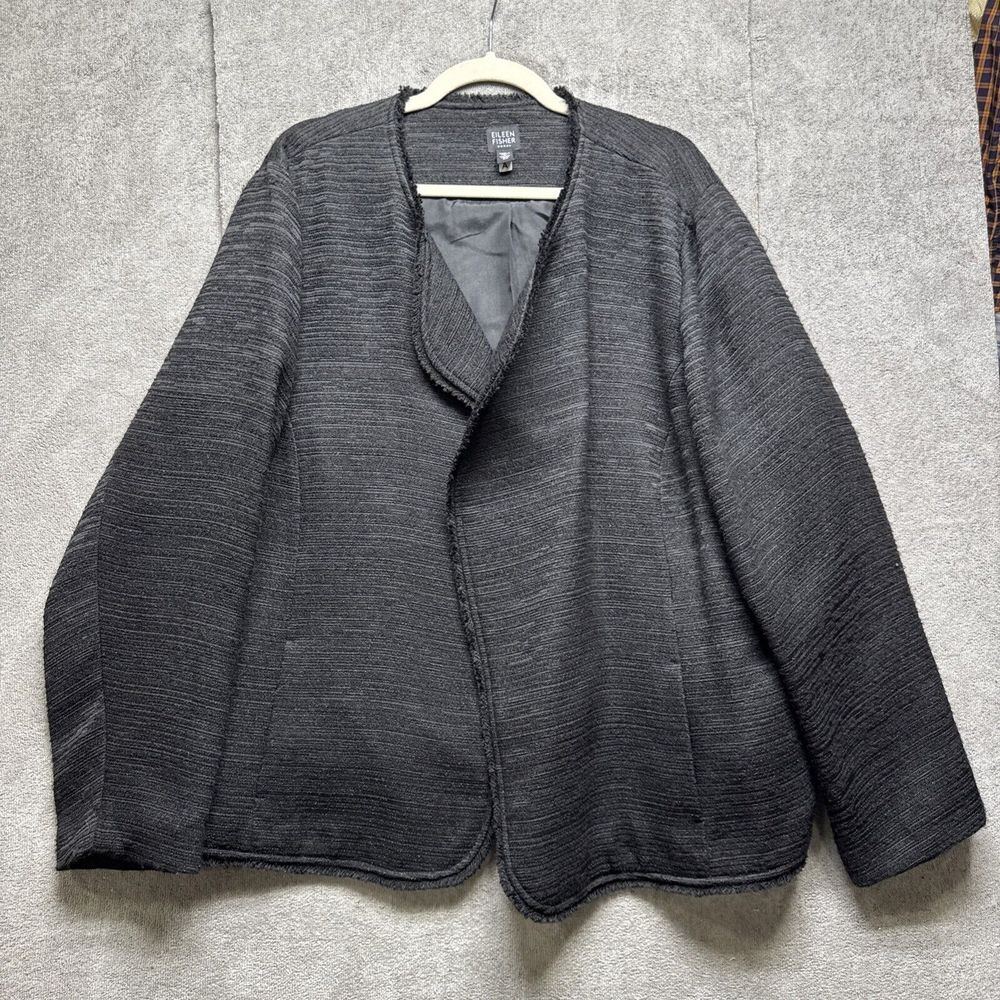Eileen Fisher Jacket 3X Black Asymmetrical Open Front Office‎ Formal Blazer
